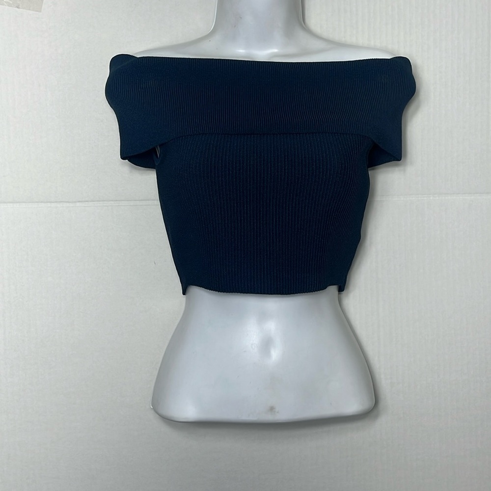 NWT Aritzia Babaton color Total Eclipse Sculpt Knit Off-Shoulder Top 8044